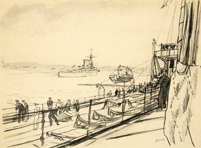 Z pokładu pancernika, ilustracja z "The Western Front", wyd. przez Country Life Ltd. autorstwa David Muirhead Bone