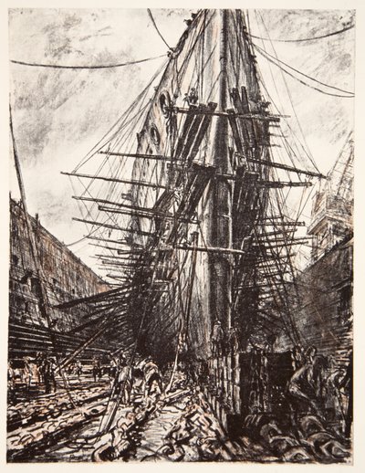HMS Lion w suchym doku, ilustracja z "The Western Front", wyd. przez Country Life Ltd. autorstwa David Muirhead Bone