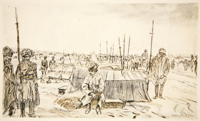 Indyjska kawaleria, ilustracja z "The Western Front", wyd. przez Country Life Ltd autorstwa David Muirhead Bone