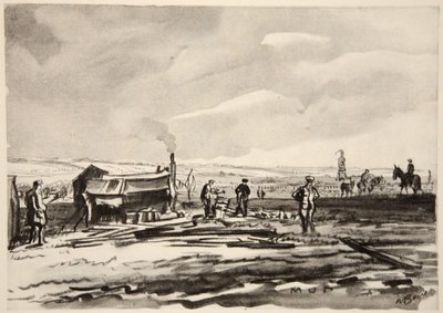 Nad Sommą: Błoto, ilustracja z "Frontu Zachodniego", wyd. przez Country Life Ltd. autorstwa David Muirhead Bone