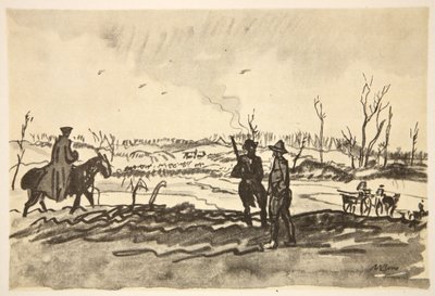 Nad Sommą: w pobliżu Mametz, ilustracja z "The Western Front", wyd. przez Country Life Ltd. autorstwa David Muirhead Bone