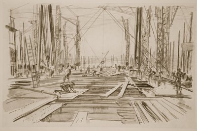 Na pokładzie dużego statku, ilustracja z "The Western Front", wyd. przez Country Life Ltd. autorstwa David Muirhead Bone