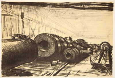 Kilka wspaniałych dział, ilustracja z "The Western Front", wyd. przez Country Life Ltd. autorstwa David Muirhead Bone