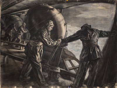Study for Winter Mine-Laying off Iceland, ok. 1942 (węgiel i kolorowa kreda na papierze) autorstwa David Muirhead Bone