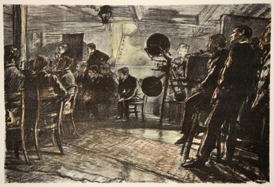 Kino na pancerniku, ilustracja z "Frontu Zachodniego", wyd. przez Country Life Ltd. autorstwa David Muirhead Bone