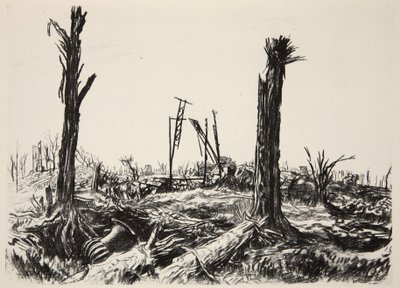 Oranżeria, zamek Deniecourt, ilustracja z książki "The Western Front", wyd. przez Country Life Ltd. autorstwa David Muirhead Bone