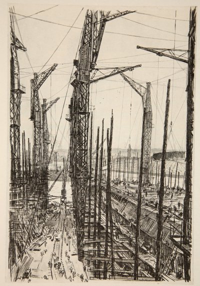 Siedem żurawi, ilustracja z "The Western Front", wyd. przez Country Life Ltd autorstwa David Muirhead Bone