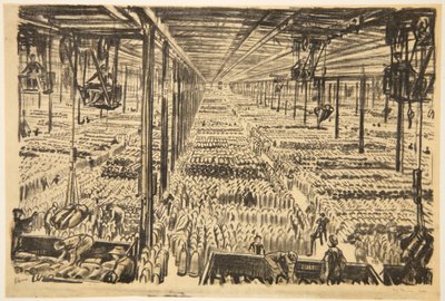Hala miliona pocisków, ilustracja z "The Western Front", wyd. przez Country Life Ltd. autorstwa David Muirhead Bone