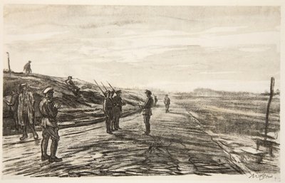 Nocna pikieta, ilustracja z książki "The Western Front", wyd. przez Country Life Ltd. autorstwa David Muirhead Bone
