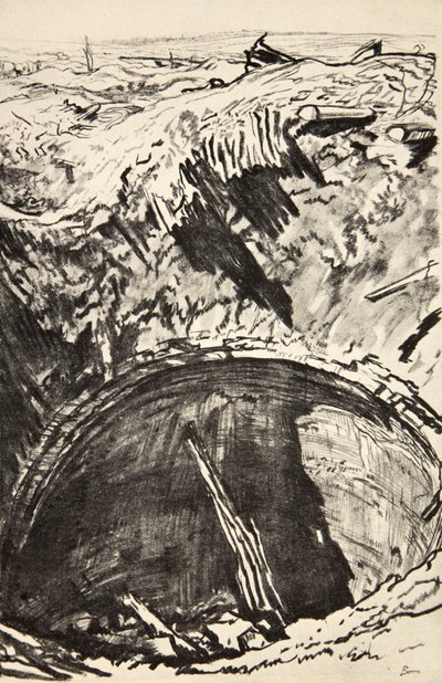 Kopalnia w Mouquet Farm, ilustracja z "The Western Front", wyd. przez Country Life Ltd. autorstwa David Muirhead Bone