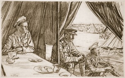 Oczekiwanie na rannych, ilustracja z "The Western Front", wyd. przez Country Life Ltd. autorstwa David Muirhead Bone