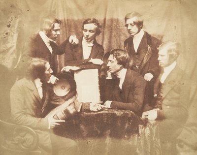 Prof. Fraser, Rev. Welsh, Rev. Hamilton i Three Other Men, 1843-47. Twórcy: David Octavius Hill, Robert Adamson, Hill & Adamson. autorstwa Hill and Adamson