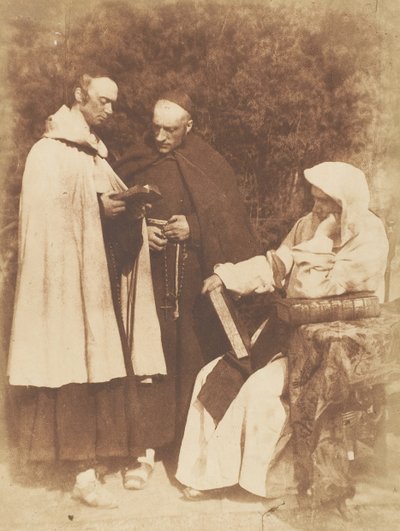 William Borthwick Johnstone, William Leighton Leitch i David Scott jako The Monks of K..., 1843-47. Twórcy: David Octavius Hill, Robert Adamson, Hill & Adamson. autorstwa Hill and Adamson