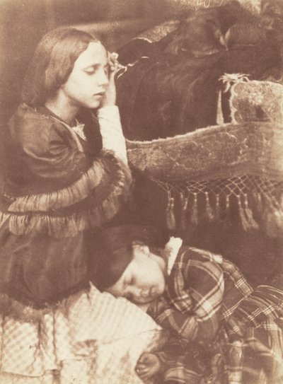 Trzej śpiący: Sophia Finlay, Harriet Farnie i Brownie autorstwa David Octavius Hill and Robert Adamson
