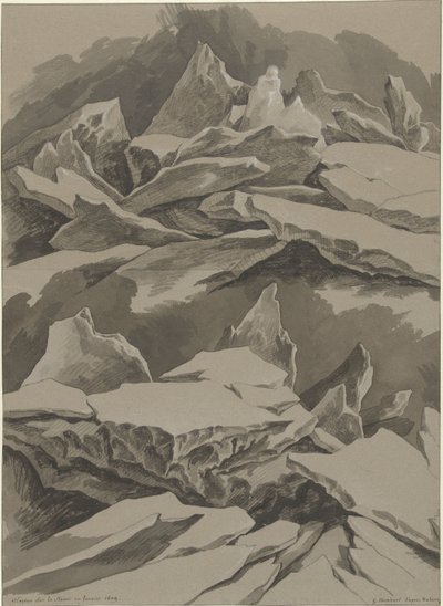 Kry lodowe na Mozie, styczeń 1809 Glaçons sur la Meuse en Janvier 1809 (tytuł na obiekcie) autorstwa David Pièrre Giottino Humbert de Superville (signed by artist)