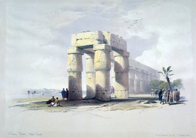 W Luksorze, Tebach, Górnym Egipcie": litografia według akwareli szkockiego artysty Davida Robertsa (1796-1864). Archeologia starożytnego Egiptu autorstwa David Roberts