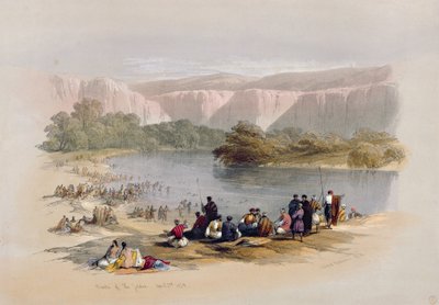 Brzegi Jordanu, 2 kwietnia 1839, tablica 48 z tomu II „Ziemia Święta”, sztychowana przez Louisa Haghe (1806-1885) wyd. 1843 autorstwa David Roberts
