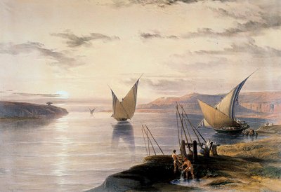 „Łodzie na Nilu”, c1838-1839 autorstwa David Roberts