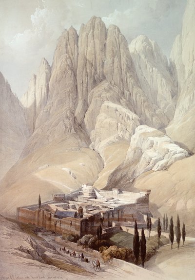 Klasztor św. Katarzyny z Górą Horeb, 19 lutego 1839, tablica 118 z III tomu "Ziemi Świętej", rycina Louis Haghe (1806-85), pub.1849 autorstwa David Roberts