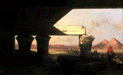 Egipski krajobraz z odległym widokiem na piramidy autorstwa David Roberts