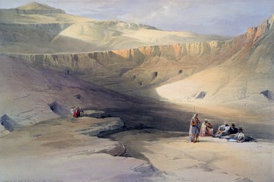 Wejście do grobowców królów Teb - Bab-el-Malook: litografia według akwareli Davida Robertsa (1796-1864), szkockiego artysty. Budynek archeologii starożytnego Egiptu autorstwa David Roberts