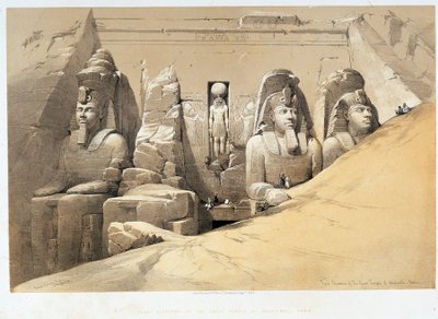Elewacja frontowa wielkiej świątyni Aboo Simbel (Abu Simbel, Abu lub Abu Simbel), Nubia (Nubia) w „Ziemi Świętej”, Londyn 1849 autorstwa David Roberts