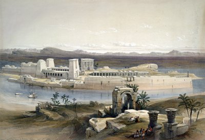 Widok ogólny wyspy Philae w Nubii", listopad 1838. Według akwareli Davida Robertsa (1796-1864), szkockiego artysty i orientalisty. Świątynia Starożytny Egipt Archeologia Religia Mitologia Ruiny autorstwa David Roberts