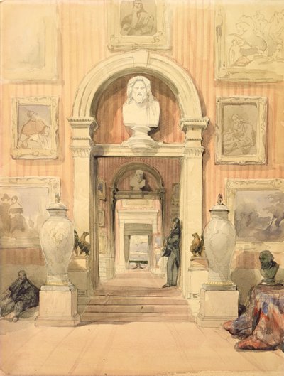 Wnętrze domu Thirlestaine, Cheltenham (wc na papierze) autorstwa David Roberts