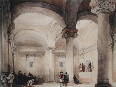 Wnętrze meczetu, ok.1835 (akwarela na papierze) autorstwa David Roberts