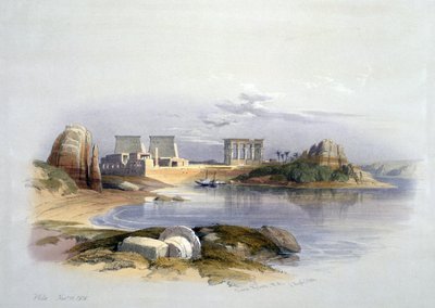 Wyspa Philae, Nubia" listopad 1838. Według akwareli Davida Robertsa (1796-1864), szkockiego artysty i orientalisty. Świątynia Starożytny Egipt Archeologia Religia Mitologia Ruina autorstwa David Roberts