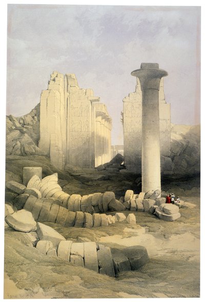 Karnak, 29 listopada 1838 r.: litografia według akwareli Davida Robertsa (1796-1864), szkockiego artysty. Archeologia starożytnego Egiptu autorstwa David Roberts