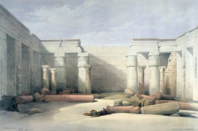 Medinet Abu - Teby, 5 grudnia 1832 r.: litografia według akwareli szkockiego artysty Davida Robertsa (1796-1864). Archeologia starożytnego Egiptu autorstwa David Roberts