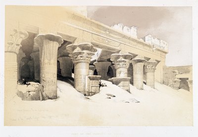 Fragment portyku Edfou - rysunek Davida Robertsa z 23.11.1838 w „Ziemi Świętej”, Londyn 1849 autorstwa David Roberts