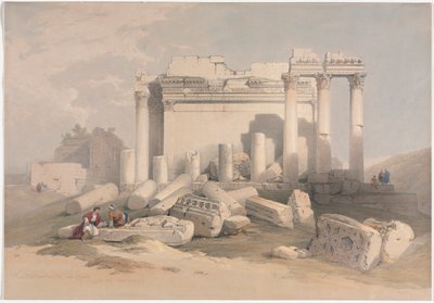 Ruiny wschodniego portyku świątyni Baalbec, 1839. autorstwa David Roberts