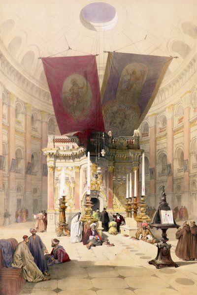 Sanktuarium Grobu Świętego, 10 kwietnia 1839, tablica 14 z tomu I Ziemi Świętej, sztychowana przez Louisa Haghe (1806-1885) wyd. 1842 autorstwa David Roberts
