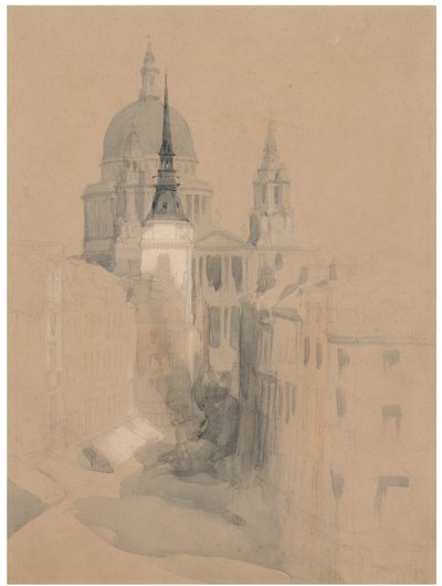 Szkic katedry św. Pawła w Londynie z Ludgate Circus autorstwa David Roberts