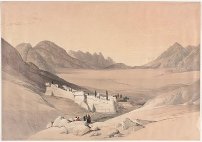 Klasztor św. Katarzyny, góra Synaj, patrząc w kierunku równiny obozowej, 1839. autorstwa David Roberts