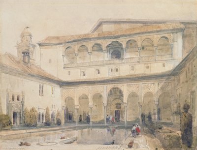 The Court of Myrtles, Alhambra (lub Hall of Myrtles, Alhambra) 1833 (ołówek i akwarela na papierze) autorstwa David Roberts