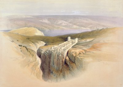 Morze Martwe w kierunku Moabu, 4 kwietnia 1839, tablica 50 z II tomu "Ziemi Świętej", ryciny Louis Haghe (1806-85) pub. 1843 autorstwa David Roberts