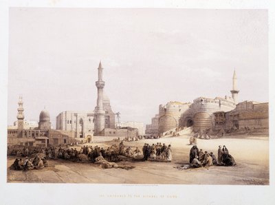 Wejście do Cytadeli Kairskiej (Kair) - w „Ziemi Świętej” Davida Robertsa, Londyn 1849 autorstwa David Roberts