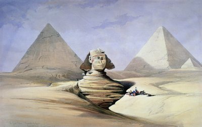 „Wielki Sfinks i Piramidy w Gizeh” (akwarela) autorstwa David Roberts