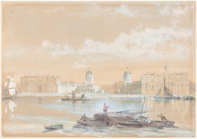 Akademia Marynarki Wojennej widziana z rzeki w Greenwich autorstwa David Roberts