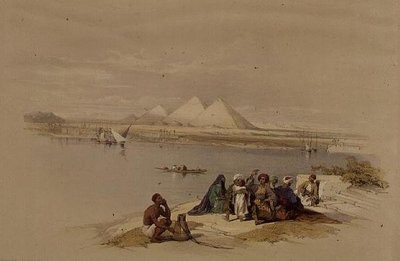 Piramidy w Gizie z Nilu, z „Egiptu i Nubii”, tom 1 (lit) autorstwa David Roberts