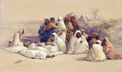 Targ niewolników, Kair, ok. 1838 (ołówek i akwarela na papierze) autorstwa David Roberts