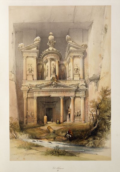 Skarbiec - El Khasne, z serii "Ziemia Święta", 1842-1849 autorstwa David Roberts