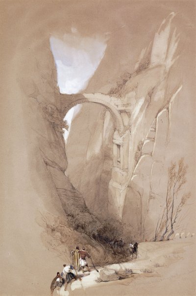 Łuk Triumfalny przecinający Wąwóz prowadzący do Petry, 1839 autorstwa David Roberts