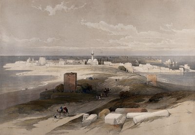 Starożytne miasto Tyru widziane z przesmyku. Kolorowa litografia autorstwa Louisa Haghe’a według rysunku Davida Robertsa, 1843 r. autorstwa David Roberts