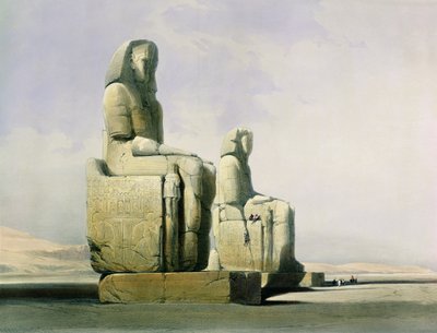 Teby, 4 grudnia 1838, fragment kolosów Memnona, tablica 12 z tomu I Egiptu i Nubii, ryty Louis Haghe 1806-85 wyd. 1846 detal lito z 67033 autorstwa David Roberts