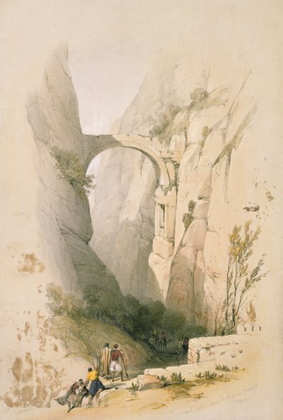 Łuk Triumfalny przecinający Wąwóz prowadzący do Petry, tablica 95 z tomu III „Ziemia Święta”, ryty Louis Haghe (1806-85) wyd. 1849 autorstwa David Roberts