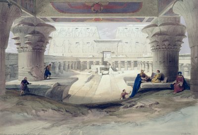 Widok spod portyku świątyni Edfou, Górny Egipt, tablica 32 z tomu I Egiptu i Nubii, rytowana przez Ludwika Haghe (1806-85) wyd. 1846 autorstwa David Roberts